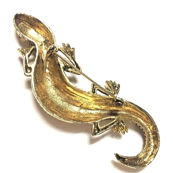 Large Gold Tone Lizard Statement Brooch Salamander Gecko Iguana Water Dragon - Picture 2 of 3